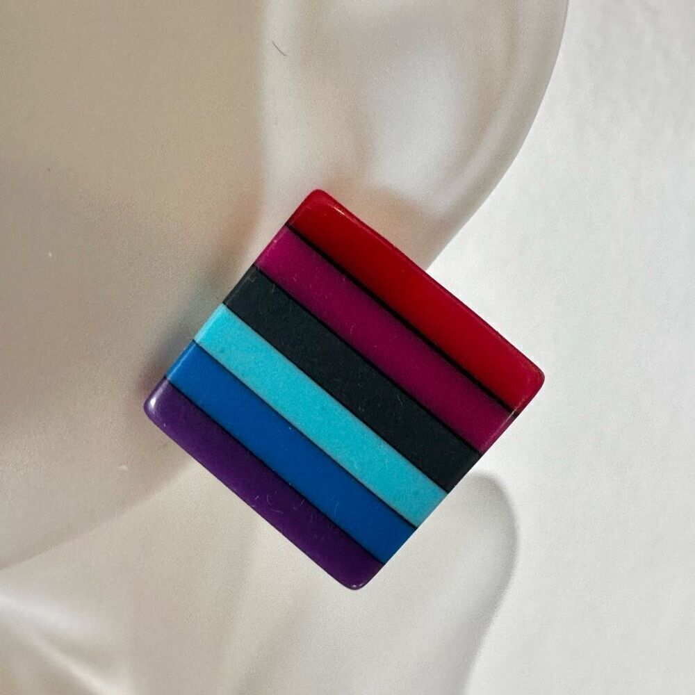 Colorful striped square post earrings